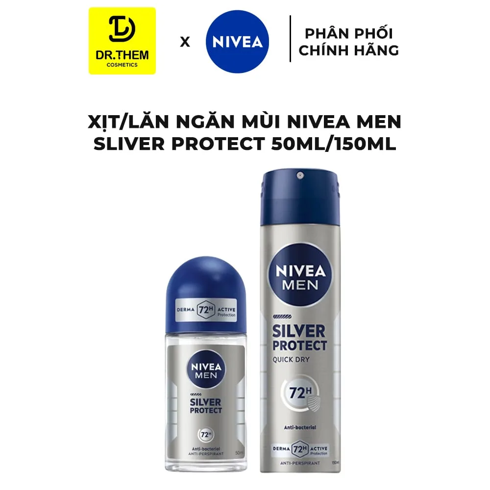 Khử Mùi Nivea Men Silver Protect Phân Tử Bạc Ngăn Khuẩn Gây Mùi Khô Thoáng Cả Ngày Cho Nam Xịt 150ml Lăn 50ml