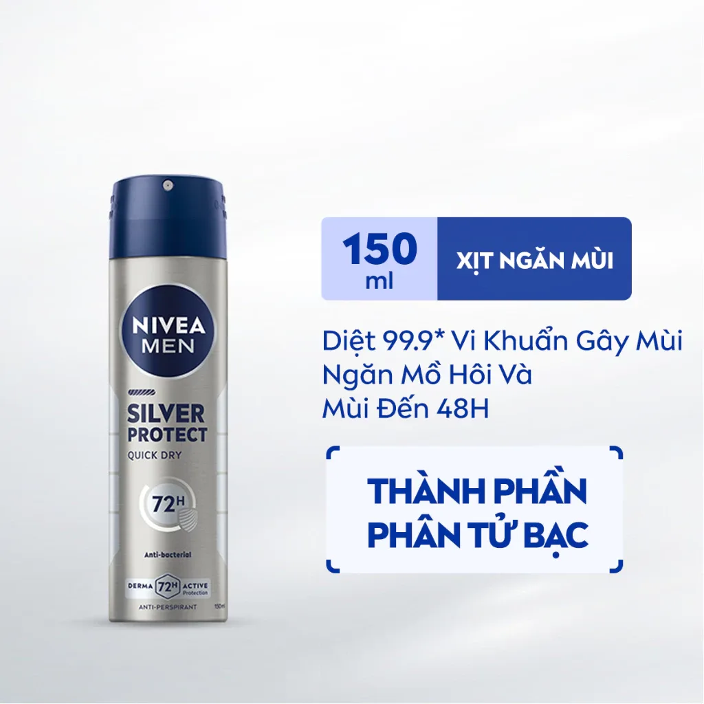 Khử Mùi Nivea Men Silver Protect Phân Tử Bạc Ngăn Khuẩn Gây Mùi Khô Thoáng Cả Ngày Cho Nam Xịt 150ml Lăn 50ml 3