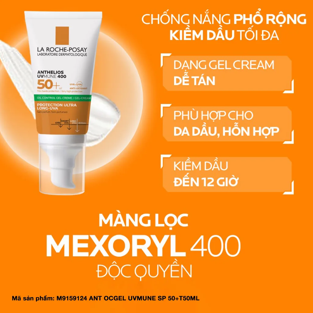 Kem Chống Nắng La Roche-Posay Anthelios UV Mune 400 Oil Control Gel-Cream SPF50+ PA++++ Nâng Tone Kiềm Dầu Cho Da Dầu 50ml 2