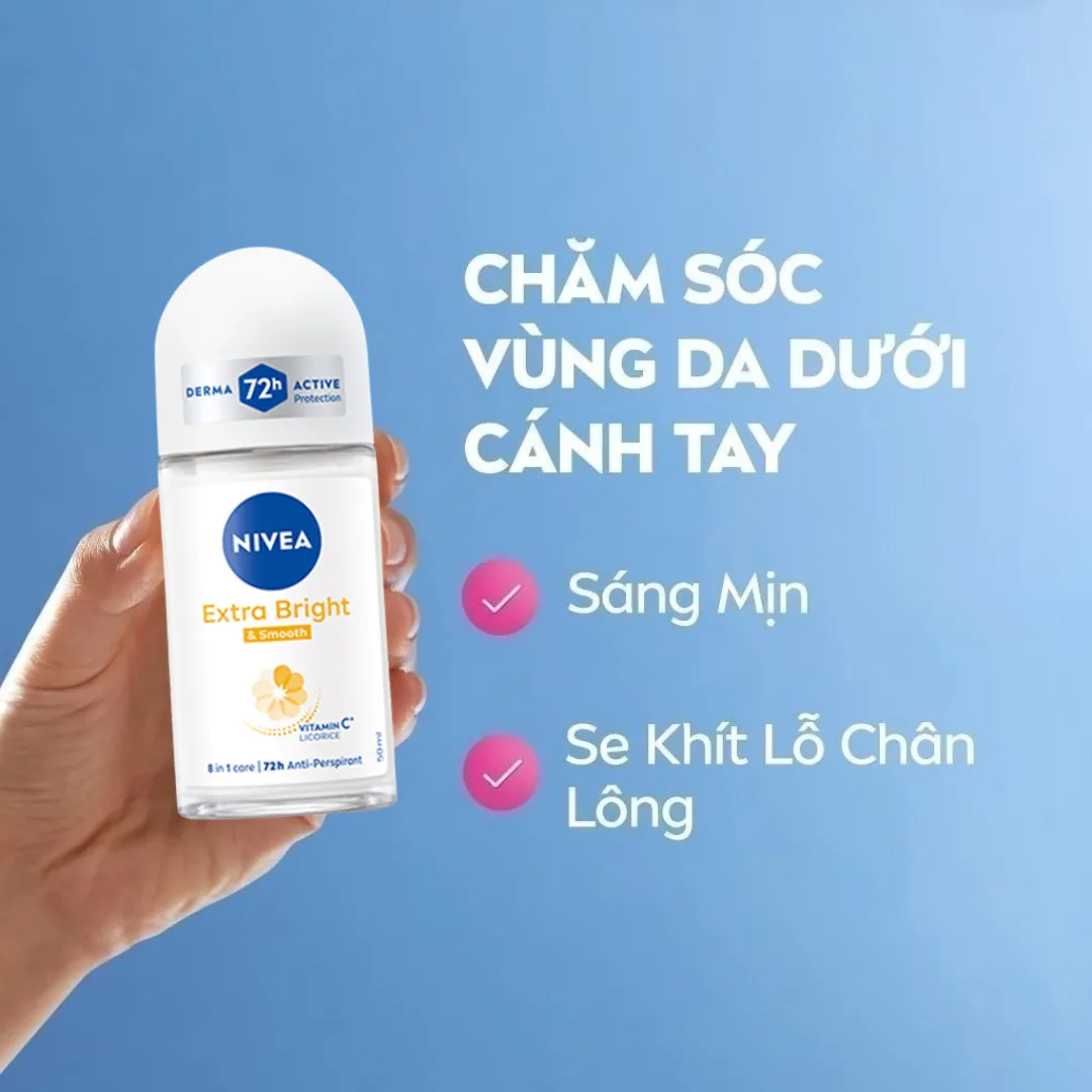 Lăn Khử Mùi Nivea Extra Bright Smooth Và Dry Comfort Ngăn Mồ Hôi 72 Giờ Dưỡng Sáng Vùng Da Dưới Cánh Tay 50ml 7