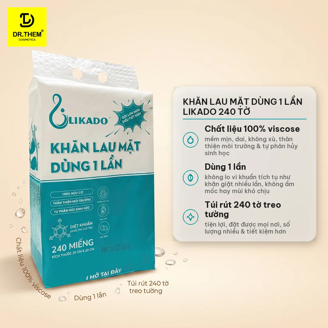 Khăn Lau Mặt Dùng 1 Lần Likado Túi Rút Treo Tường 240 Tờ Chất Liệu Viscose Mềm Mịn Cho Spa Và Gia Đình 20x20cm 2