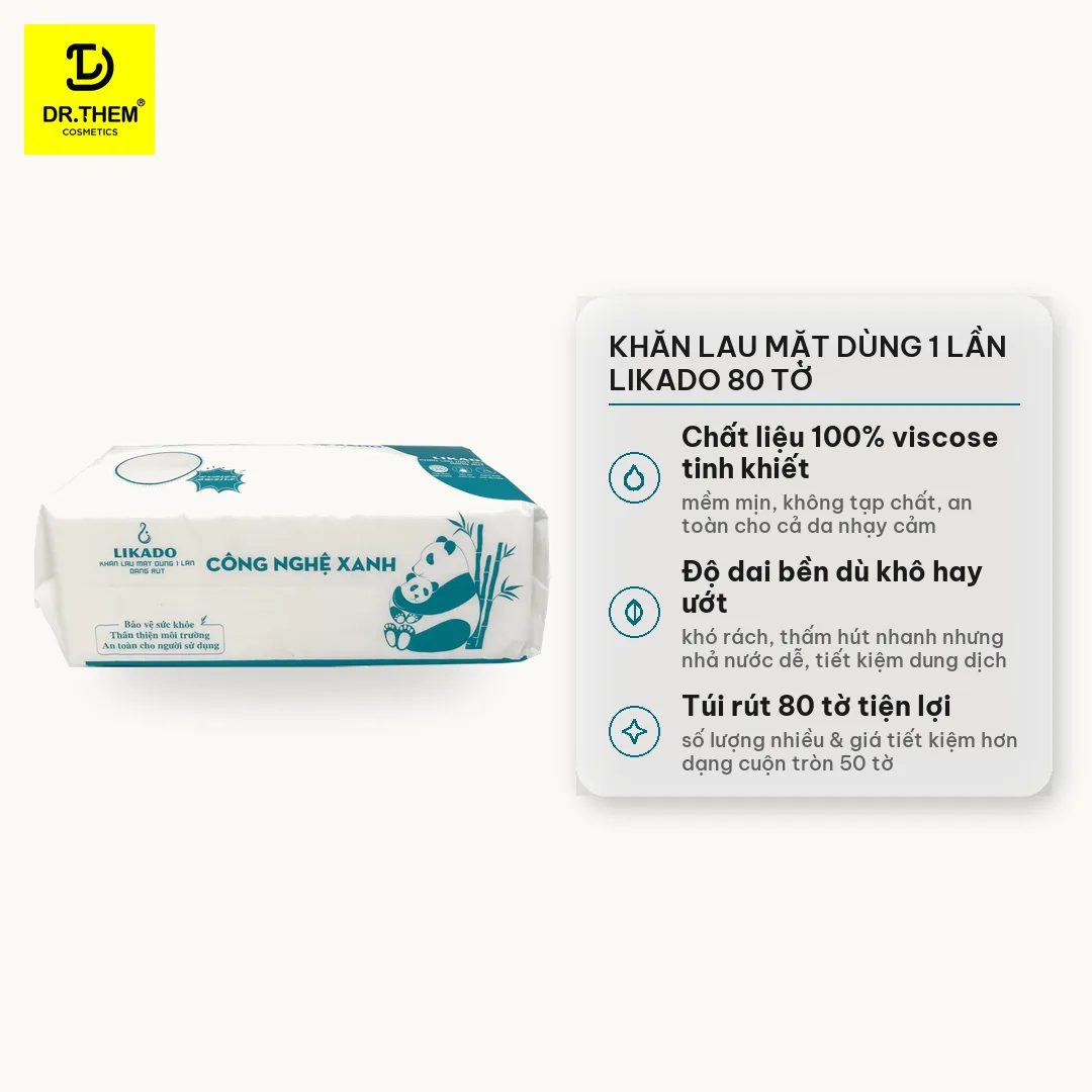 Khăn Lau Mặt Dùng 1 Lần Likado Túi Rút 80 Tờ Chất Liệu Viscose Mềm Mịn Làm Sạch Thấm Khô Da Size 20x20cm 2