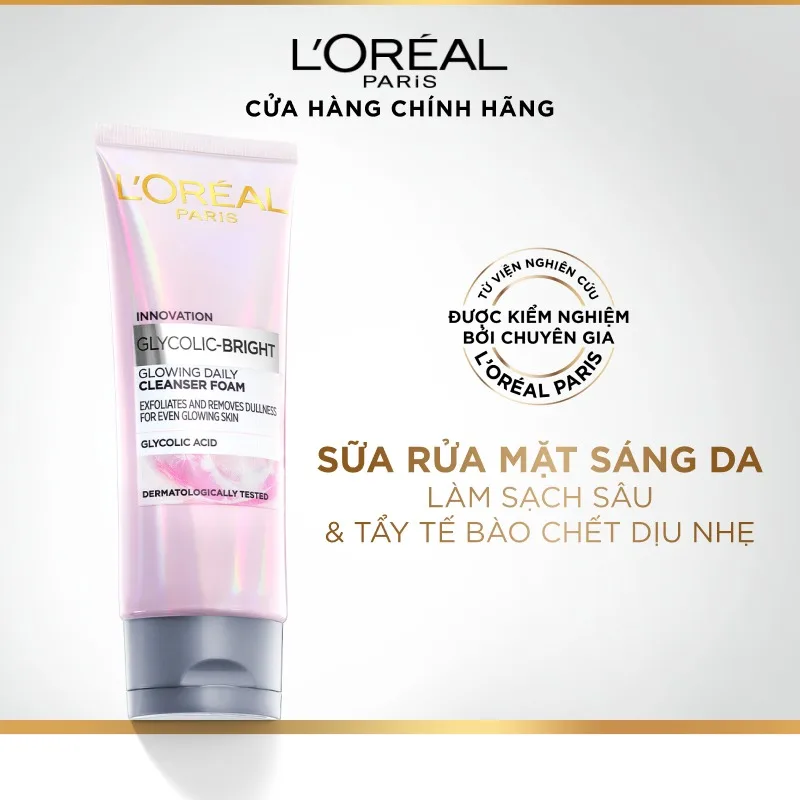 Sữa Rửa Mặt L'Oreal Paris Glycolic Bright Glowing Foam Cleanser Glycolic Và Niacinamide Làm Sạch Sáng Da 100ml 2