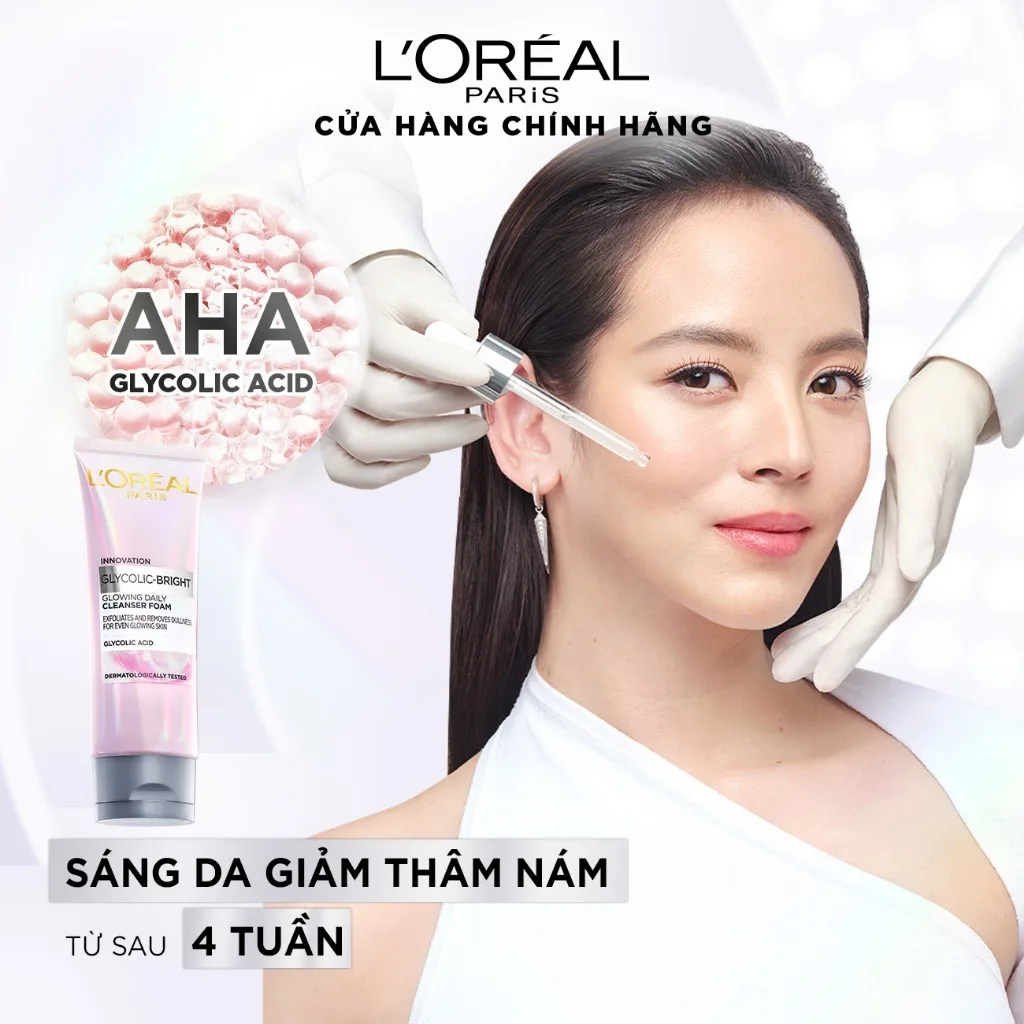 Sữa Rửa Mặt L'Oreal Paris Glycolic Bright Glowing Foam Cleanser Glycolic Và Niacinamide Làm Sạch Sáng Da 100ml 3