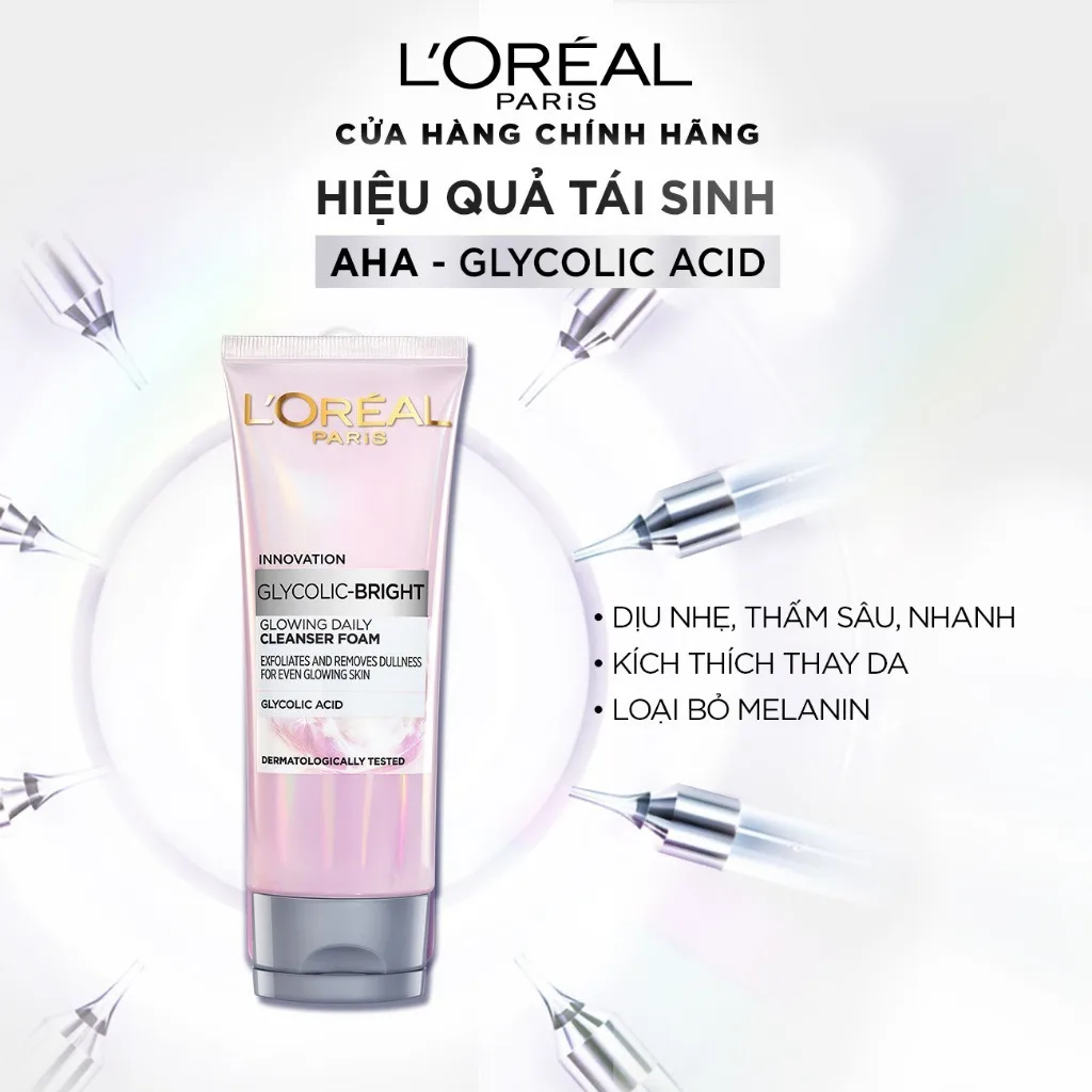 Sữa Rửa Mặt L'Oreal Paris Glycolic Bright Glowing Foam Cleanser Glycolic Và Niacinamide Làm Sạch Sáng Da 100ml 4