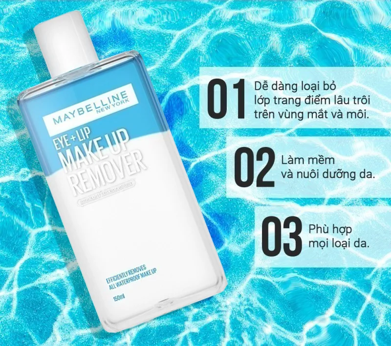 Nước Tẩy Trang Mắt Môi Maybelline Lip & Eye Make Up Remover Làm Sạch Lớp Trang Điểm Lâu Trôi Dịu Nhẹ 40ml 4