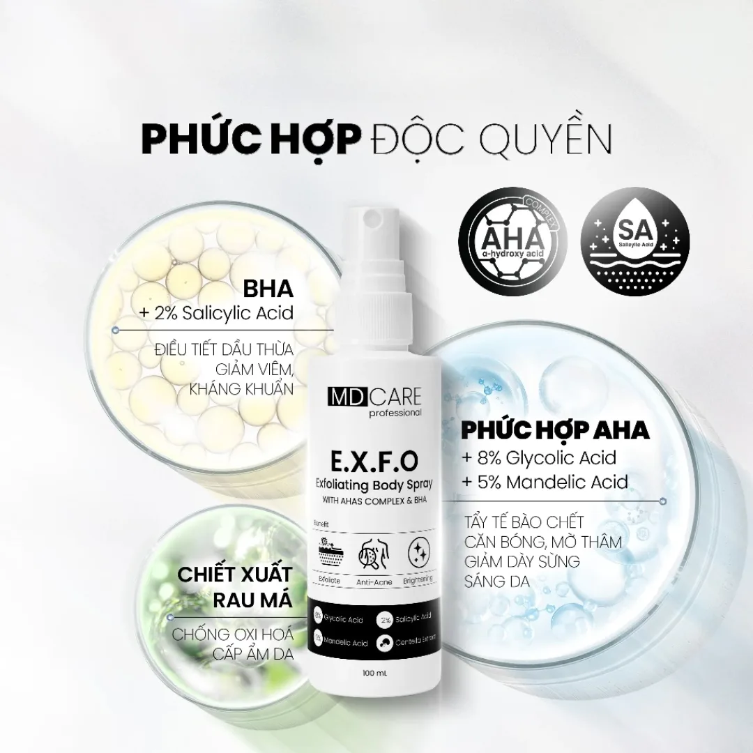 Xịt Tẩy Tế Bào Chết Toàn Thân MD Care Exfoliating Body Spray AHAs BHA Hỗ Trợ Giảm Mụn Lưng Ngực 100ml 2