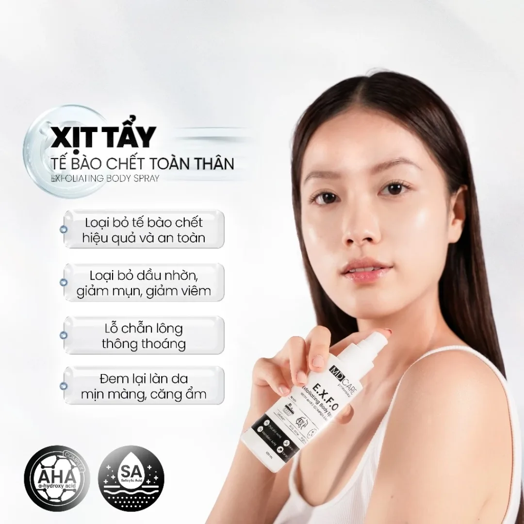 Xịt Tẩy Tế Bào Chết Toàn Thân MD Care Exfoliating Body Spray AHAs BHA Hỗ Trợ Giảm Mụn Lưng Ngực 100ml 3