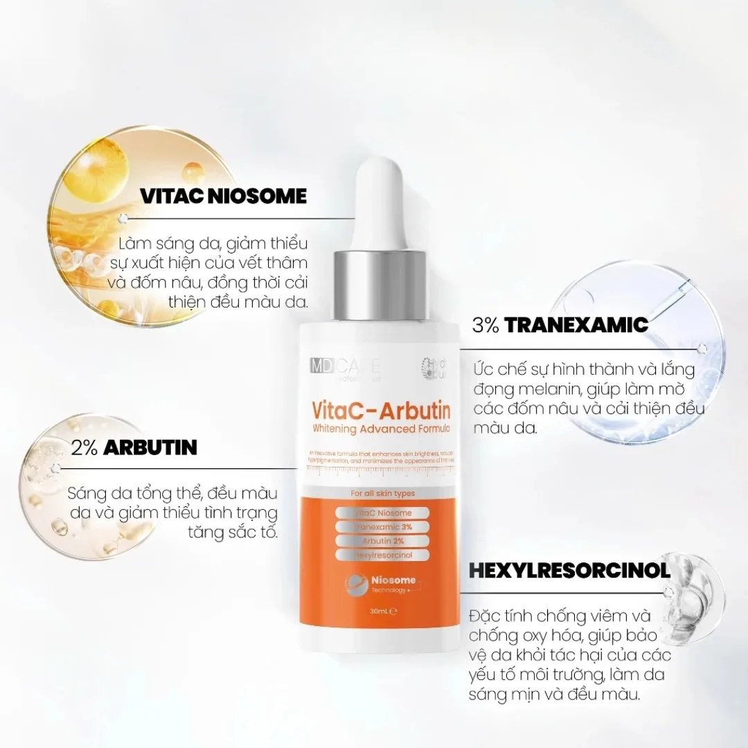 Serum MD Care VitaC Arbutin Whitening Advanced Formula Hỗ Trợ Làm Sáng Da Mờ Thâm Chống Lão Hóa 30ml 2