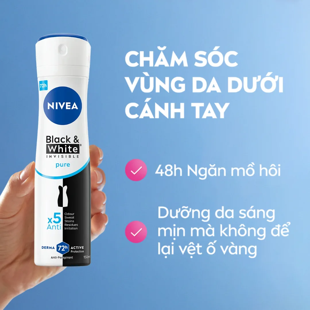 Xịt Lăn Ngăn Mùi Nivea Black And White Ngăn Vệt Ố Vàng Trên Áo Thanh Mát Dịu Nhẹ 50ml/150ml 3