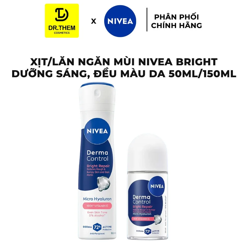 Xịt Lăn Ngăn Mùi Nivea Derma Control Bright Dưỡng Sáng Làm Đều Màu Da Vùng Dưới Cánh Tay 50ml/150ml