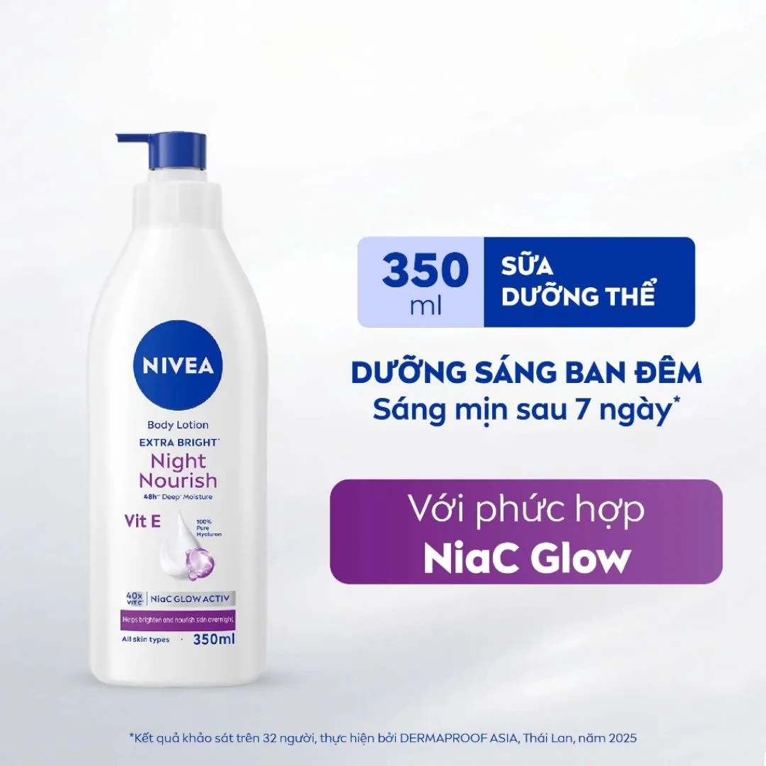 Sữa Dưỡng Thể Nivea Extra White Night Hỗ Trợ Dưỡng Sáng Mịn Da Ban Đêm Với Niacinamide Vitamin C 350ml 2