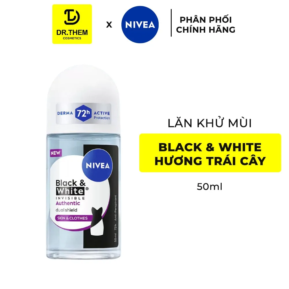 Lăn Ngăn Mùi Nivea Black & White Invisible Authentic Ngăn Mùi Và Mồ Hôi 72 Giờ Hạn Chế Vệt Ố Vàng Vệt Trắng 50ml