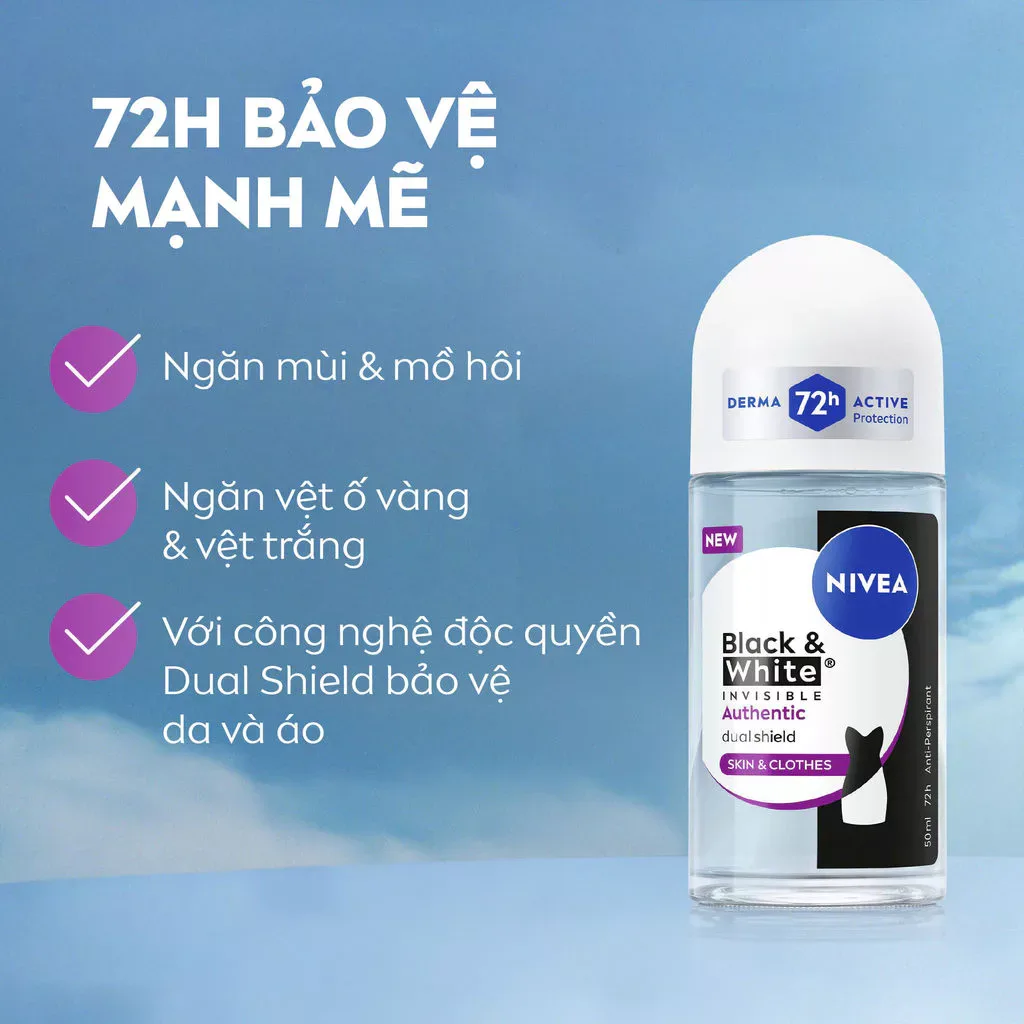 Lăn Ngăn Mùi Nivea Black & White Invisible Authentic Ngăn Mùi Và Mồ Hôi 72 Giờ Hạn Chế Vệt Ố Vàng Vệt Trắng 50ml 2