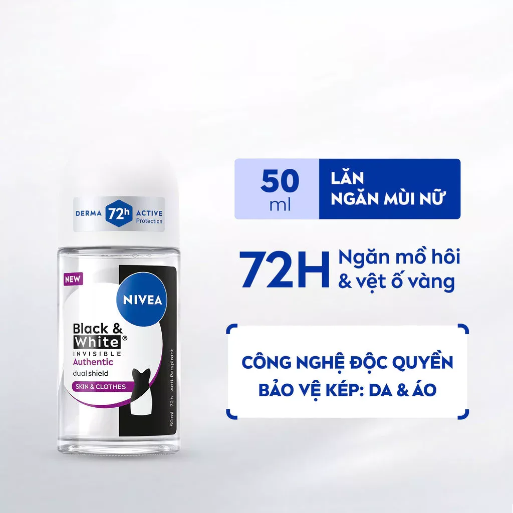 Lăn Ngăn Mùi Nivea Black & White Invisible Authentic Ngăn Mùi Và Mồ Hôi 72 Giờ Hạn Chế Vệt Ố Vàng Vệt Trắng 50ml 3