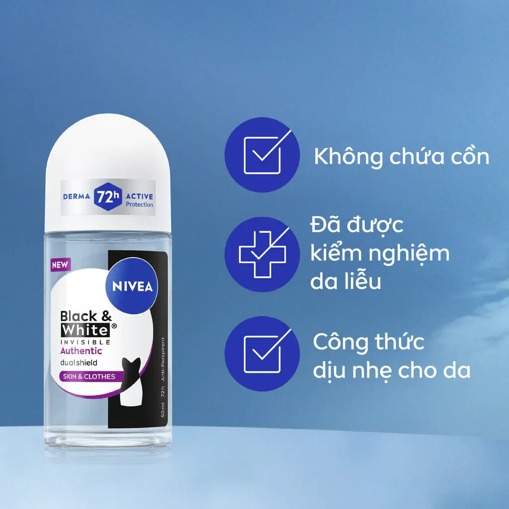 Lăn Ngăn Mùi Nivea Black & White Invisible Authentic Ngăn Mùi Và Mồ Hôi 72 Giờ Hạn Chế Vệt Ố Vàng Vệt Trắng 50ml 5