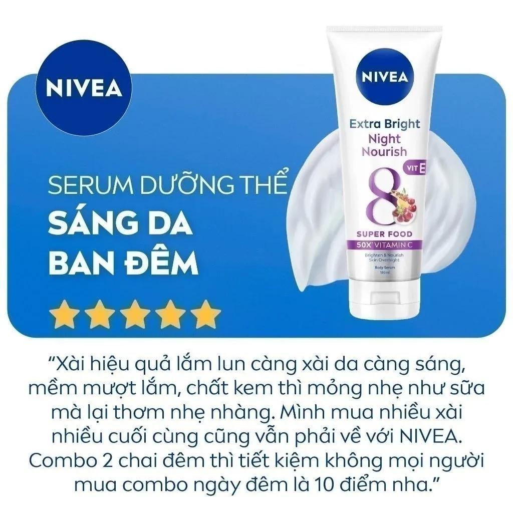 Serum Dưỡng Thể Nivea 8 Super Foods Ban Đêm Hỗ Trợ Phục Hồi Dưỡng Sáng Làm Mờ Đốm Nâu Đều Màu Da 180ml 5