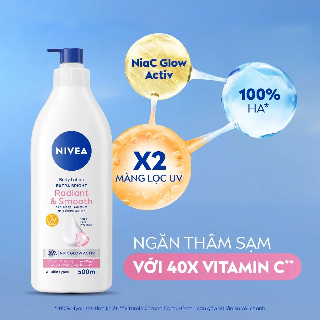 Sữa Dưỡng Thể Nivea Extra Bright Radiant & Smooth Dưỡng Sáng Mịn Da Cấp Ẩm Đều Màu Màng Lọc UV Cho Mọi Loại Da 500ml 4