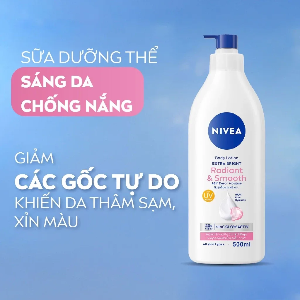 Sữa Dưỡng Thể Nivea Extra Bright Radiant & Smooth Dưỡng Sáng Mịn Da Cấp Ẩm Đều Màu Màng Lọc UV Cho Mọi Loại Da 500ml 6
