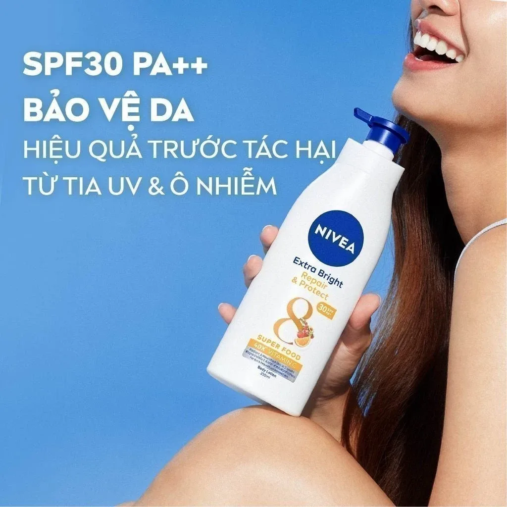 Sữa Dưỡng Thể Nivea Extra Bright Repair & Protect 8 Super Foods SPF30 PA++ Dưỡng Sáng Cấp Ẩm Chống Nắng Ban Ngày 350ml 5