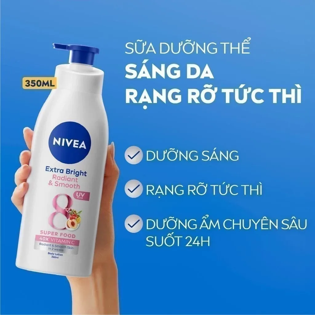 Sữa Dưỡng Thể Nivea Extra Bright Radiant & Smooth 8 Super Foods Dưỡng Sáng Mịn Cấp Ẩm Đều Màu Ban Ngày 350ml 7