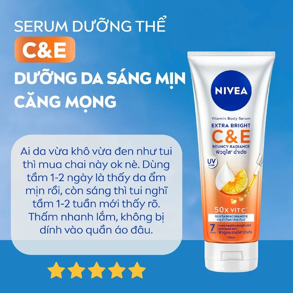 Serum Dưỡng Thể NIVEA Vitamin C&E Dưỡng Sáng Mượt Da Căng Mọng Sau 7 Ngày Với Glutathione 170ml 5