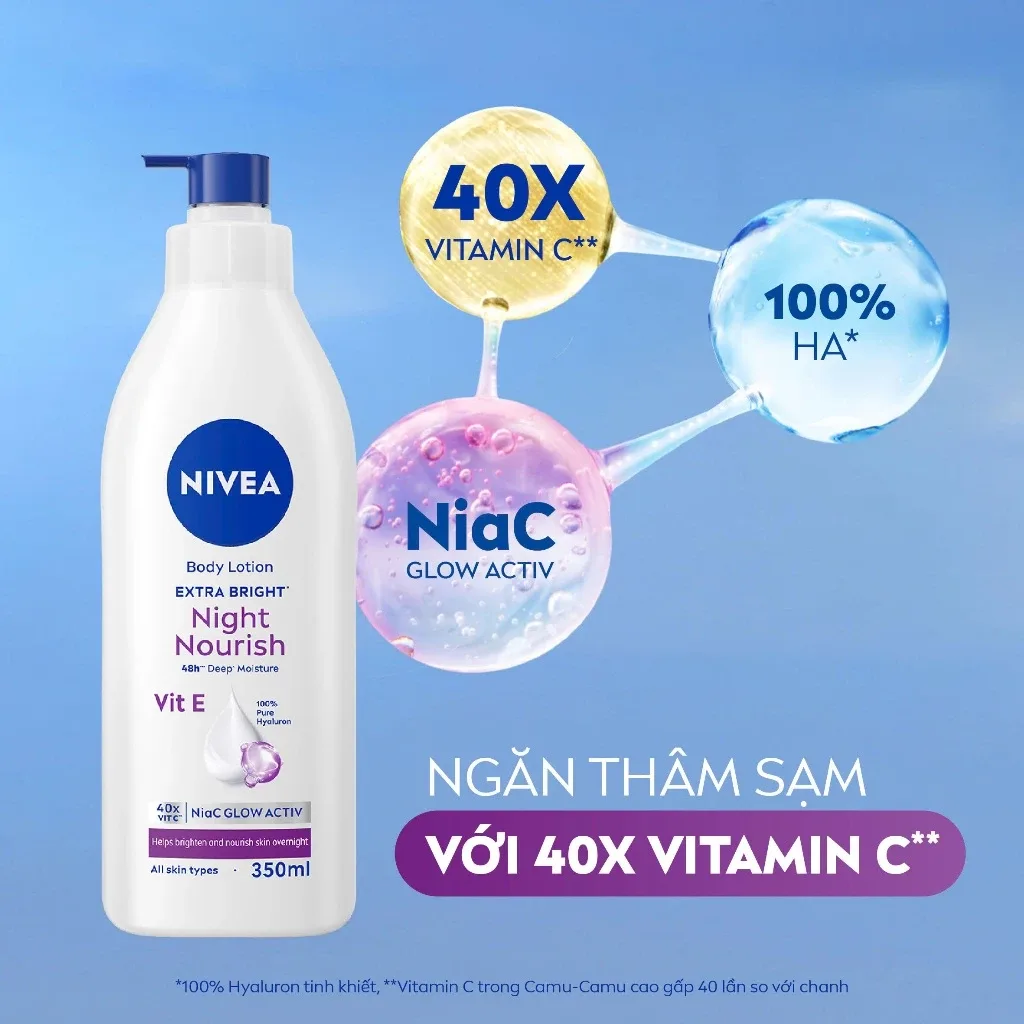 Sữa Dưỡng Thể NIVEA Extra Bright Dưỡng Sáng Và Phục Hồi Ban Đêm Với NiaC Glow Active Cho Mọi Loại Da 190ml 3