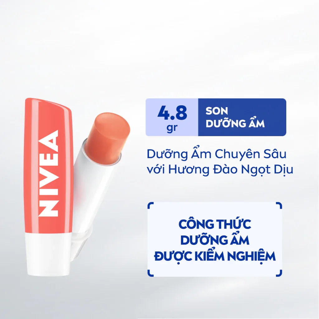 Son Dưỡng Môi Có Màu NIVEA Peach Shine Sắc Cam Hương Đào Dưỡng Ẩm 24 Giờ Cho Môi Mềm Mọng Ửng Hồng 4.8g 2