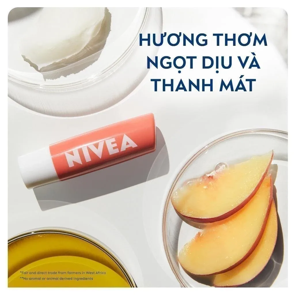 Son Dưỡng Môi Có Màu NIVEA Peach Shine Sắc Cam Hương Đào Dưỡng Ẩm 24 Giờ Cho Môi Mềm Mọng Ửng Hồng 4.8g 6