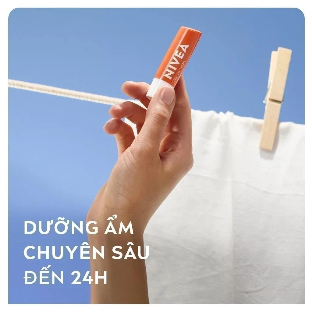 Son Dưỡng Môi Có Màu NIVEA Peach Shine Sắc Cam Hương Đào Dưỡng Ẩm 24 Giờ Cho Môi Mềm Mọng Ửng Hồng 4.8g 7