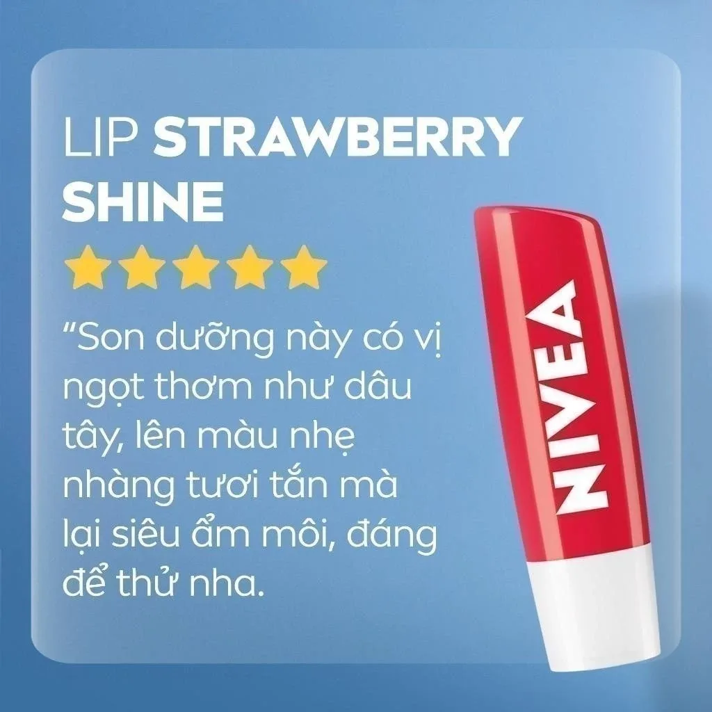 Son Dưỡng Môi Có Màu NIVEA Strawberry Shine Sắc Đỏ Dâu Tây Dưỡng Ẩm Hồng Môi Không Chứa Chì 4.8g 7