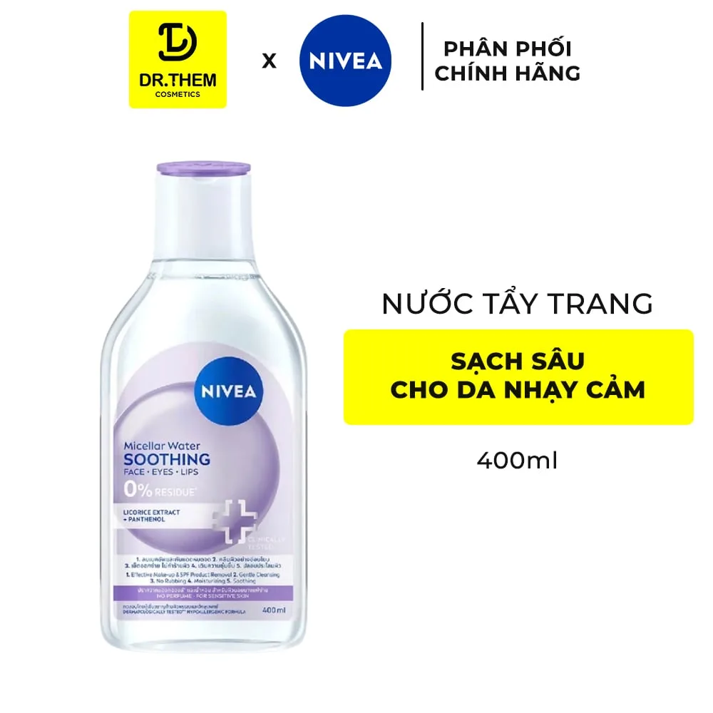Nước Tẩy Trang NIVEA Soothing Micellar Water Làm Dịu Da Giảm Khô Mẩn Đỏ Kích Ứng Cho Da Nhạy Cảm 400ml