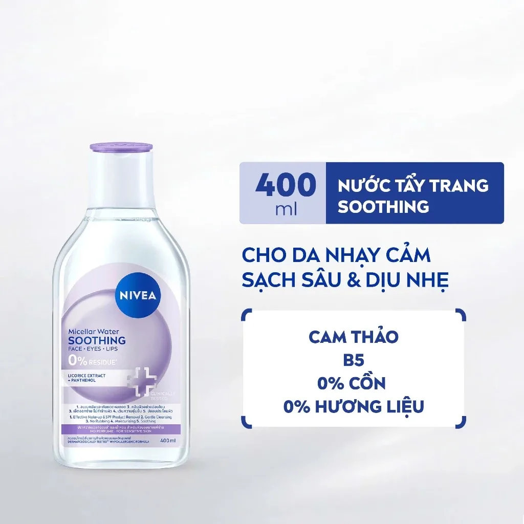 Nước Tẩy Trang NIVEA Soothing Micellar Water Làm Dịu Da Giảm Khô Mẩn Đỏ Kích Ứng Cho Da Nhạy Cảm 400ml 5