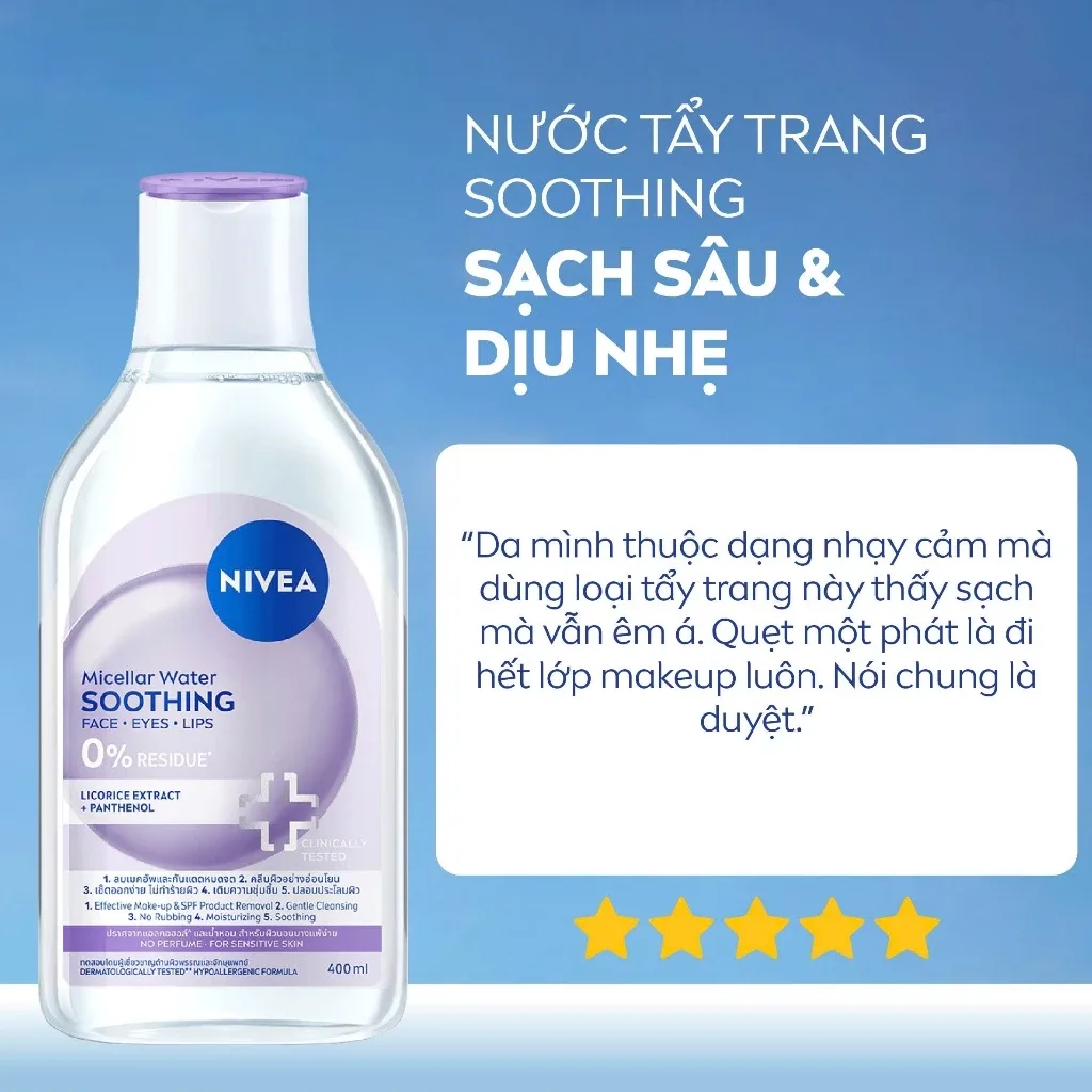 Nước Tẩy Trang NIVEA Soothing Micellar Water Làm Dịu Da Giảm Khô Mẩn Đỏ Kích Ứng Cho Da Nhạy Cảm 400ml 7