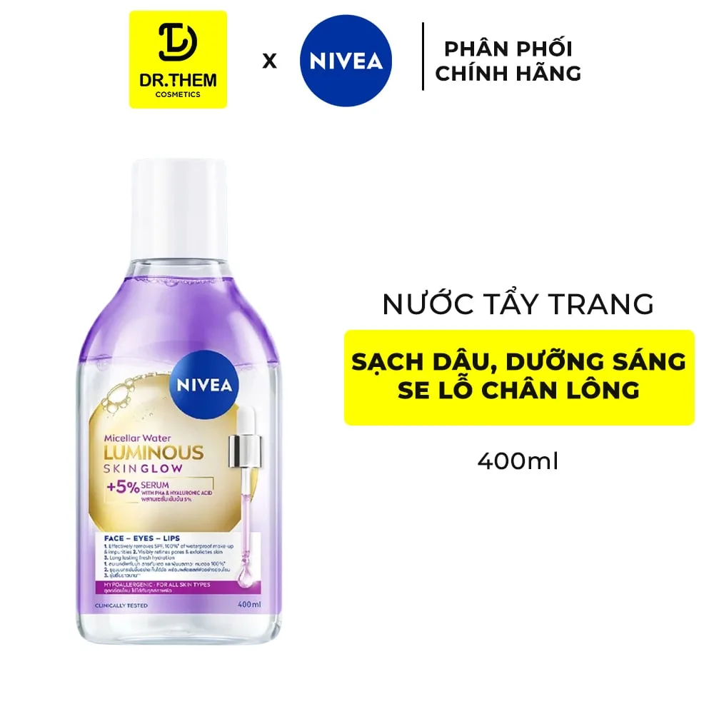 Nước Tẩy Trang NIVEA Luminous Skin Glow Làm Sạch Sâu Dưỡng Sáng Se Khít Lỗ Chân Lông Cho Mọi Loại Da 400ml