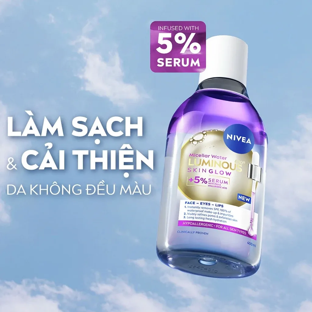 Nước Tẩy Trang NIVEA Luminous Skin Glow Làm Sạch Sâu Dưỡng Sáng Se Khít Lỗ Chân Lông Cho Mọi Loại Da 400ml 5