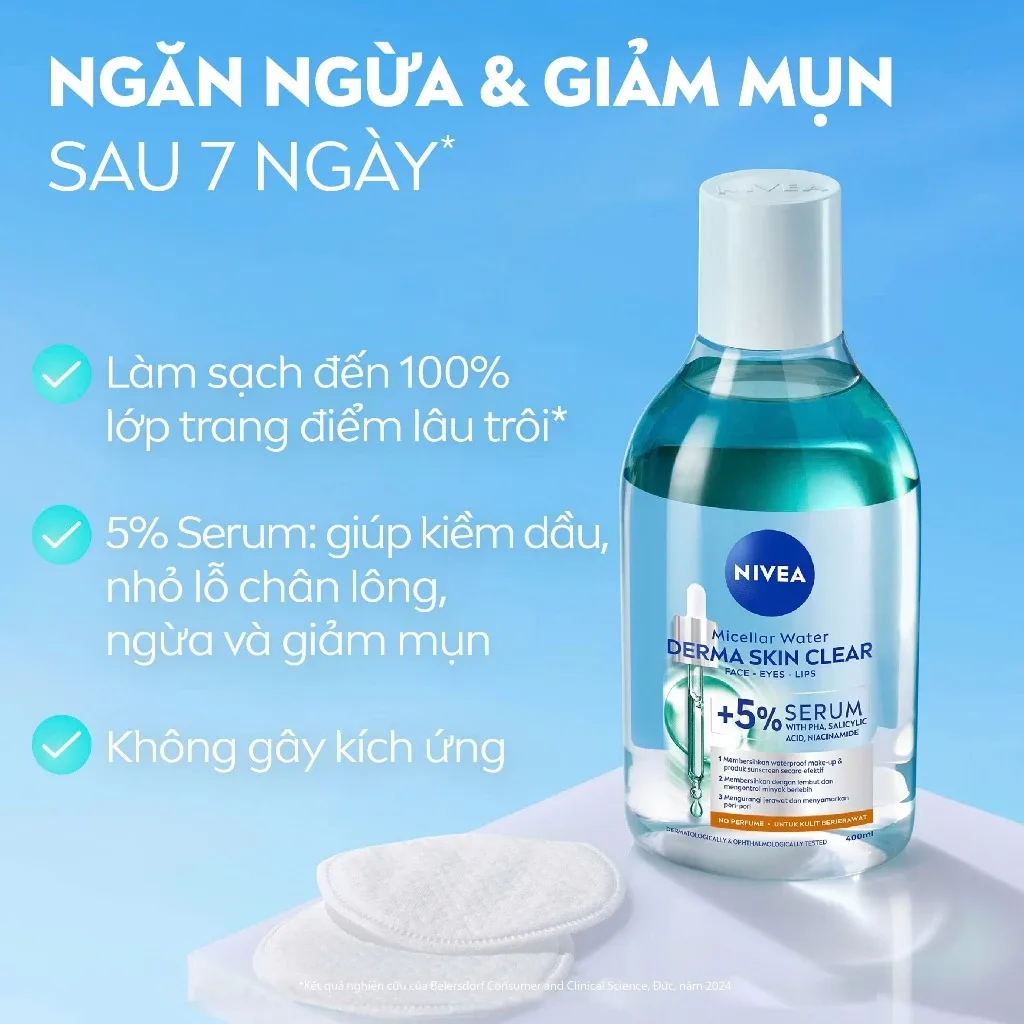 Nước Tẩy Trang NIVEA Derma Acne Care Micellar Water Làm Sạch Sâu Kiểm Soát Dầu Cho Da Dầu Mụn 400ml 4