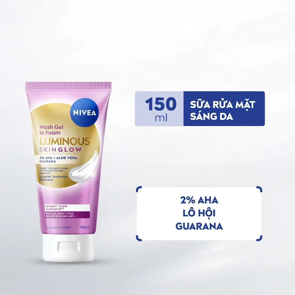 Sữa Rửa Mặt NIVEA Luminous Skin Glow Tạo Bọt Làm Sạch Sâu Dưỡng Sáng Kiểm Soát Dầu Cho Nam Và Nữ 150ml 2
