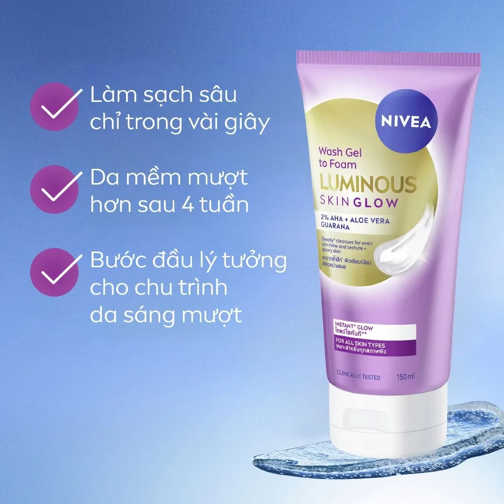 Sữa Rửa Mặt NIVEA Luminous Skin Glow Tạo Bọt Làm Sạch Sâu Dưỡng Sáng Kiểm Soát Dầu Cho Nam Và Nữ 150ml 3
