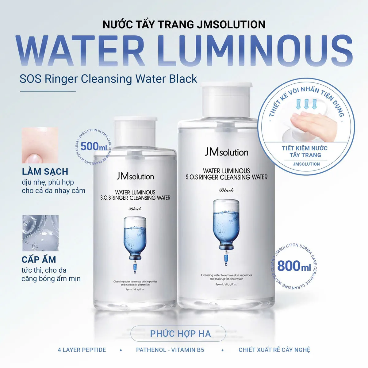 Nước Tẩy Trang JMsolution Centella Ceramide S.O.S Ringer Cleansing Water Làm Sạch Cấp Ẩm Cho Mọi Loại Da 500ml 850ml 3