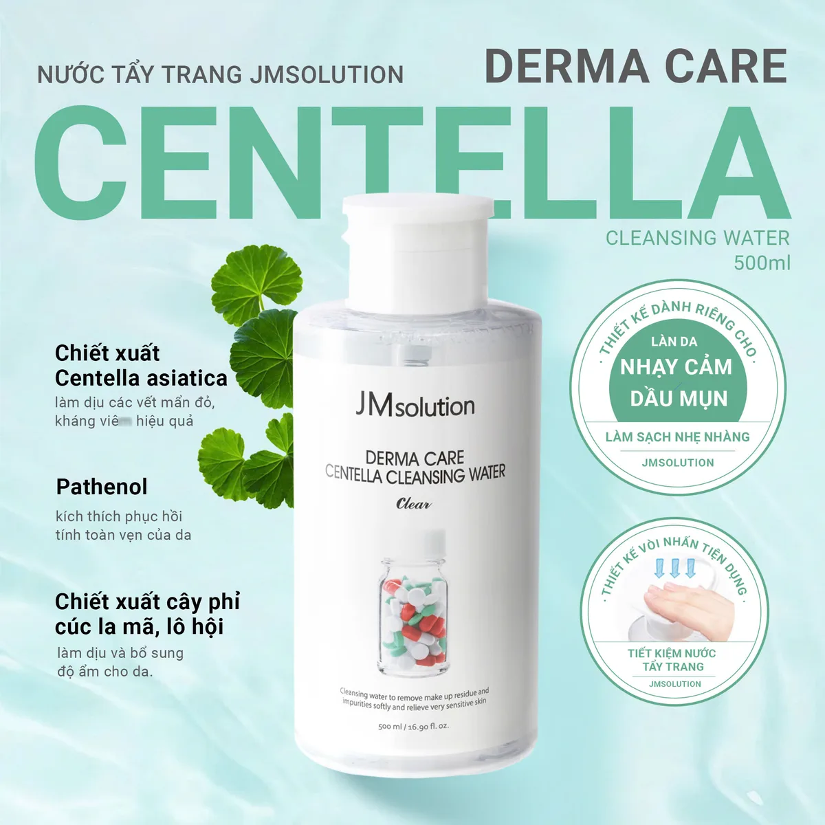 Nước Tẩy Trang JMsolution Centella Ceramide S.O.S Ringer Cleansing Water Làm Sạch Cấp Ẩm Cho Mọi Loại Da 500ml 850ml 4