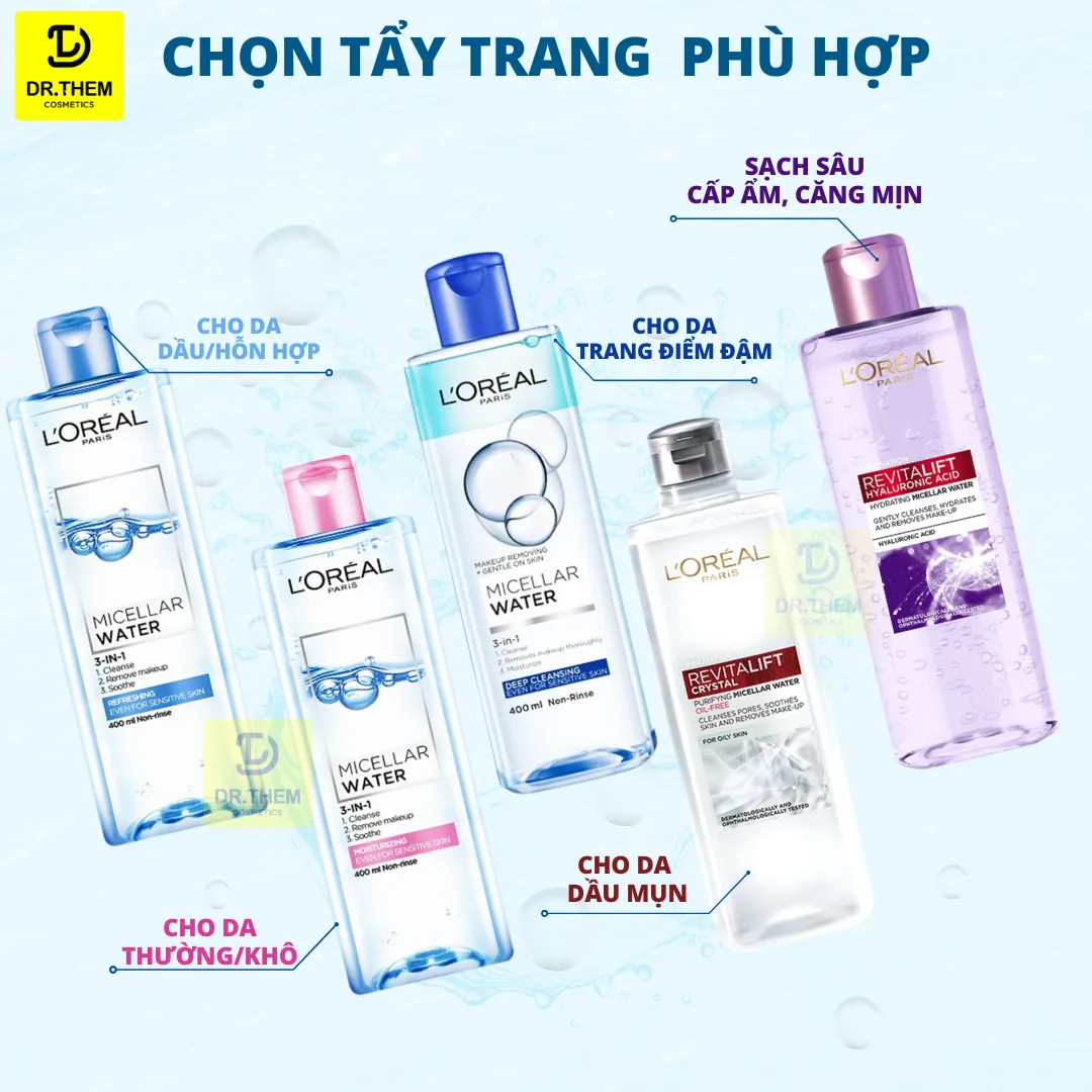 Nước Tẩy Trang L'Oreal Paris 3in1 Micellar Water Làm Sạch Sâu Dưỡng Ẩm Dịu Nhẹ Cho Mọi Loại Da 95ml/400ml 2