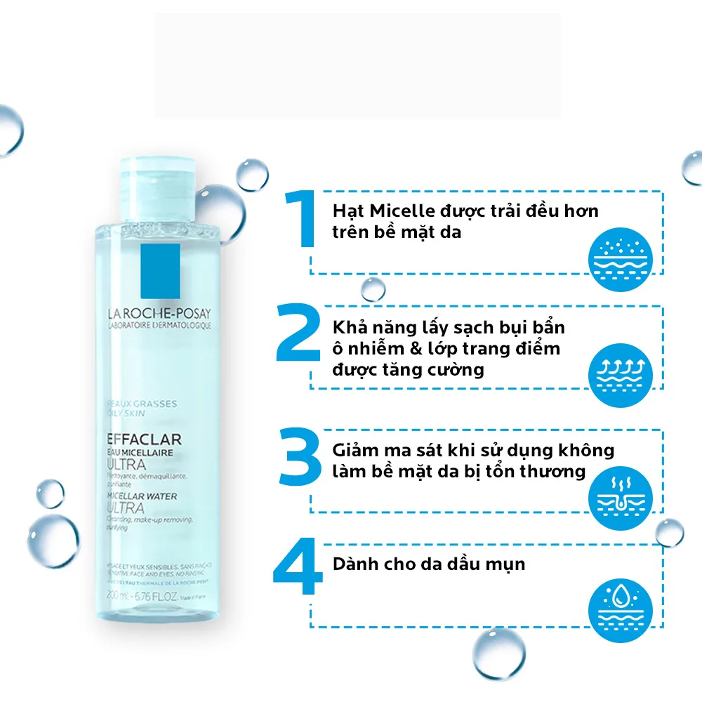 Nước Tẩy Trang La Roche Posay Micellar Water Ultra Effaclar Sensitive Làm Sạch Sâu Cho Da Dầu Mụn Da Nhạy Cảm 200ml 400ml 2