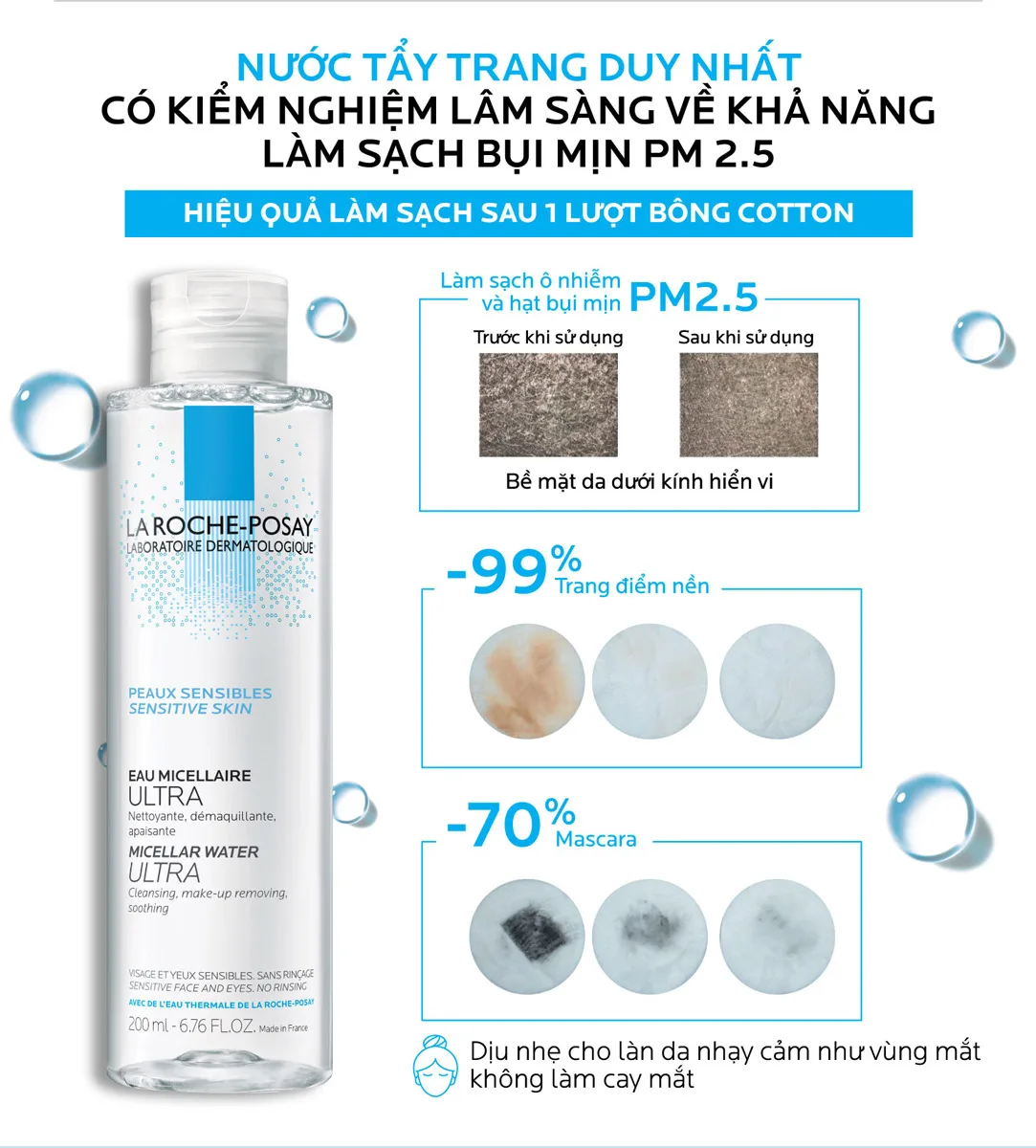 Nước Tẩy Trang La Roche Posay Micellar Water Ultra Effaclar Sensitive Làm Sạch Sâu Cho Da Dầu Mụn Da Nhạy Cảm 200ml 400ml 5