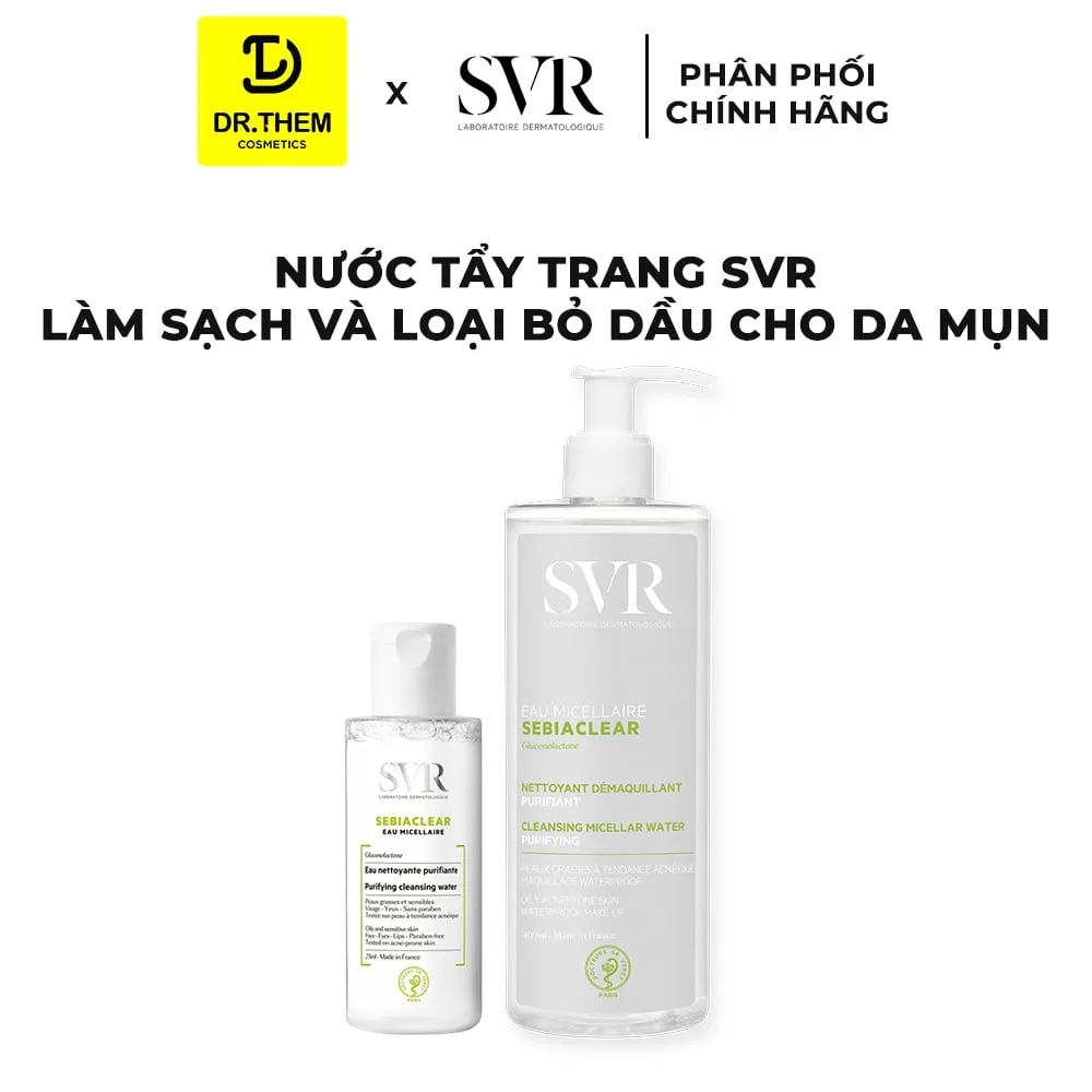 Nước Tẩy Trang SVR Sebiaclear Eau Micellaire Làm Sạch Kiềm Dầu Cho Da Hỗn Hợp Đến Da Dầu Mụn 75ml 400ml