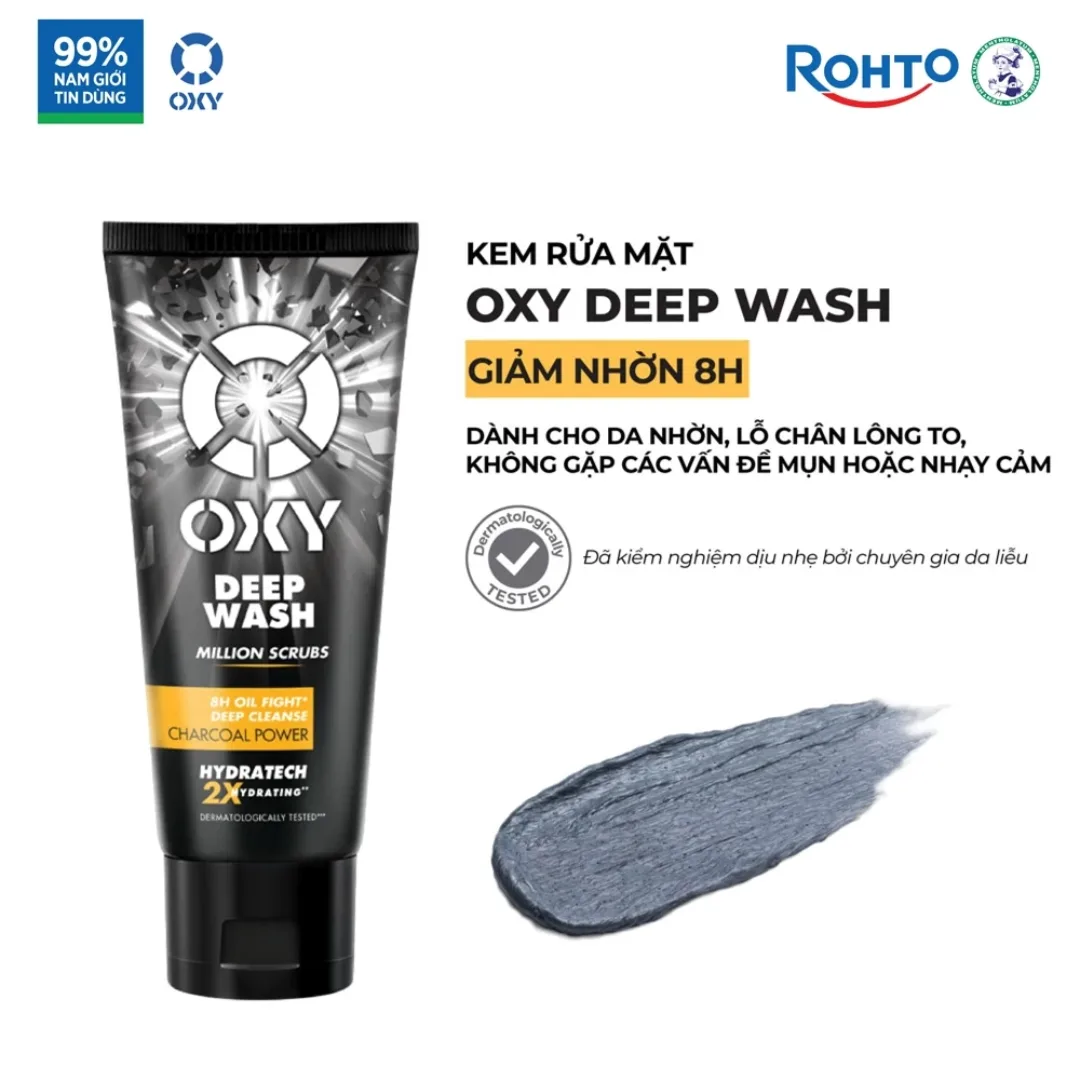 Kem Rửa Mặt OXY Deep Wash Than Đen Làm Sạch Sâu Giảm Nhờn Bóng Dầu Đến 8 Giờ Cho Da Thường Da Nhờn 100g 2