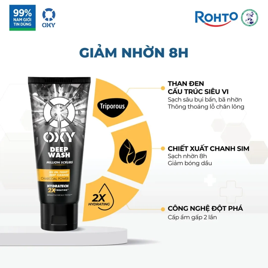 Kem Rửa Mặt OXY Deep Wash Than Đen Làm Sạch Sâu Giảm Nhờn Bóng Dầu Đến 8 Giờ Cho Da Thường Da Nhờn 100g 3