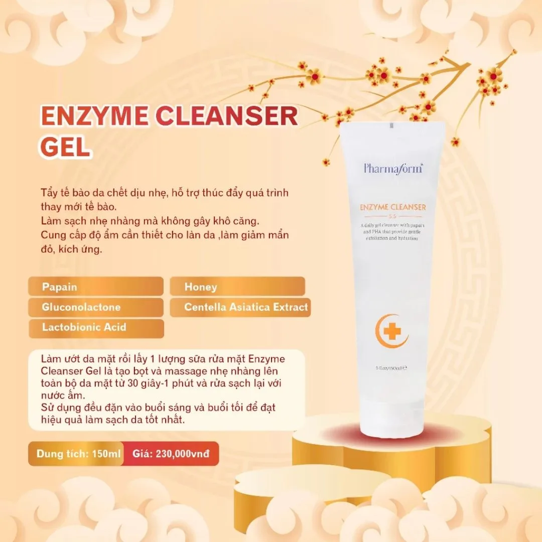 Gel Rửa Mặt Pharmaform Enzyme Cleanser Làm Sạch Dịu Nhẹ Tẩy Tế Bào Chết Cấp Ẩm Giảm Mẩn Đỏ Cho Da Mụn Da Khô Nhạy Cảm 150ml 4
