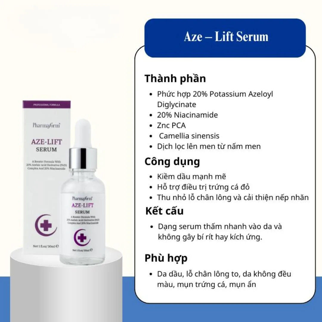 Tinh Chất Pharmaform Aze Lift Serum Kiểm Soát Dầu Se Khít Lỗ Chân Lông Hỗ Trợ Giảm Mụn Cho Da Dầu 30ml 2