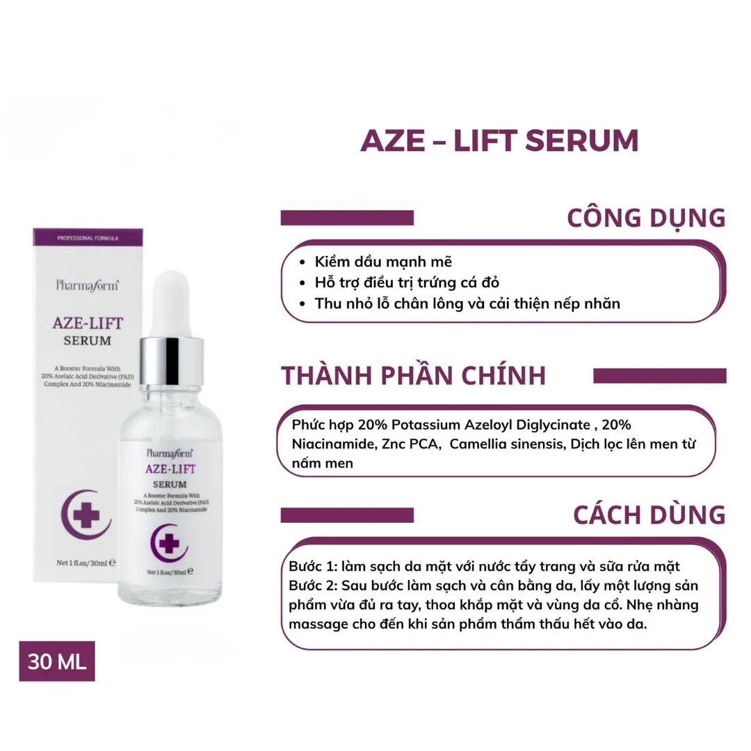 Tinh Chất Pharmaform Aze Lift Serum Kiểm Soát Dầu Se Khít Lỗ Chân Lông Hỗ Trợ Giảm Mụn Cho Da Dầu 30ml 4